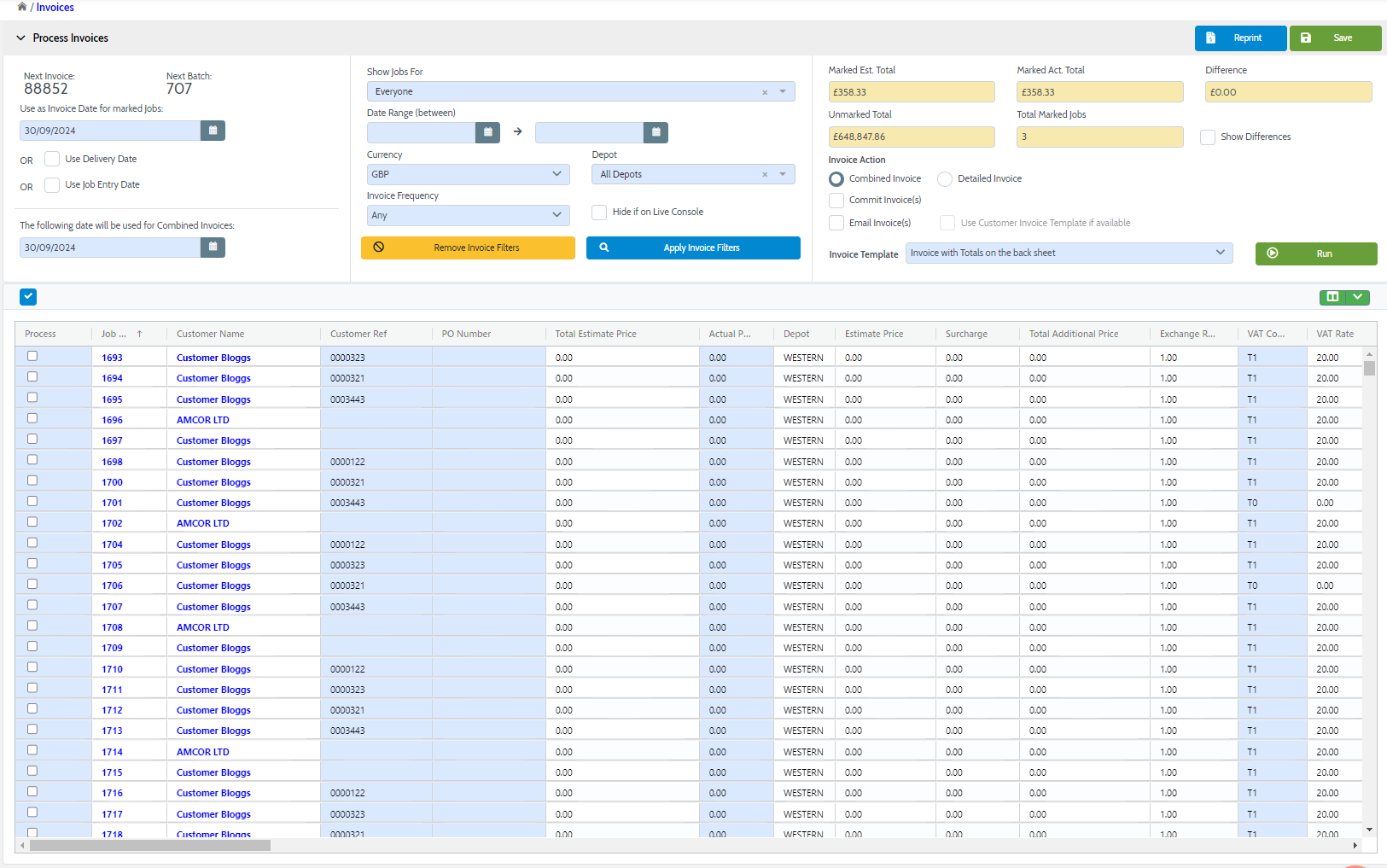 Courier invoicing software with simplified billing